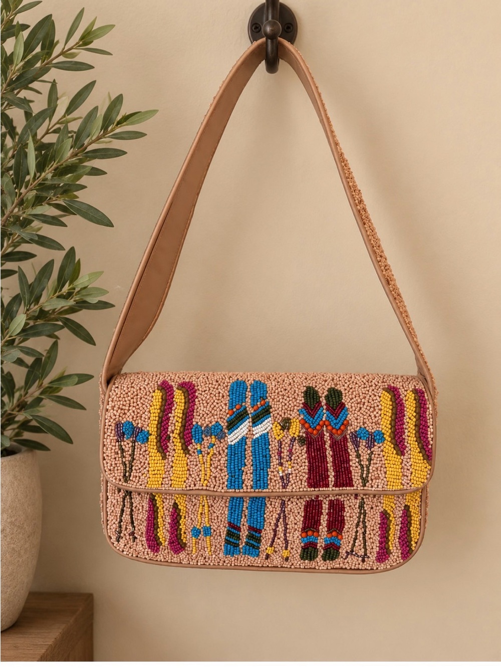 TJ Maxx Viral Beaded Peach Ski Multicolor Shoulder Bag